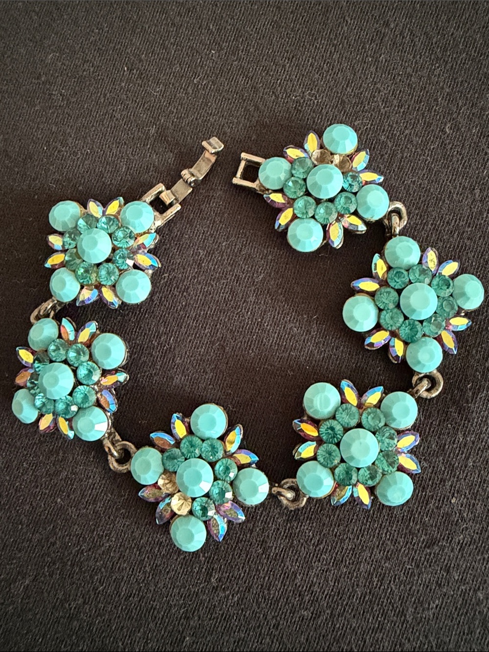 Vintage Turquoise Floral Crystal Bracelet